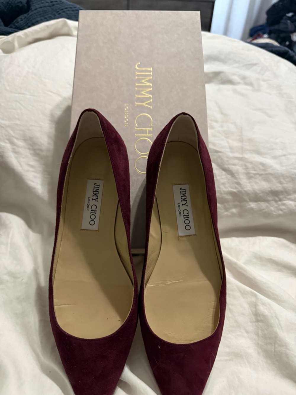 Jimmy Choo Burgundy Suede Pointed Flats